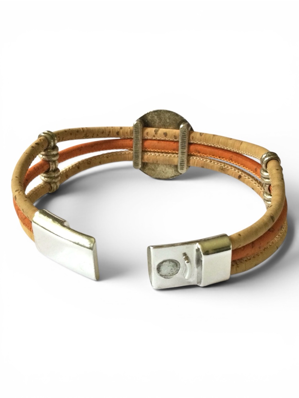Portuguese Cork & Faux Leather Unisex Bracelet w/ Azulejo Tile Medallion - 7.25" - Picture 8 of 9
